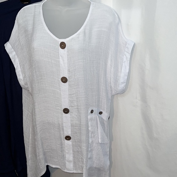 Picadilly Canada Womens Lightweight Summer White Shirt Navy Pant Set Size L - Picture 2 of 12